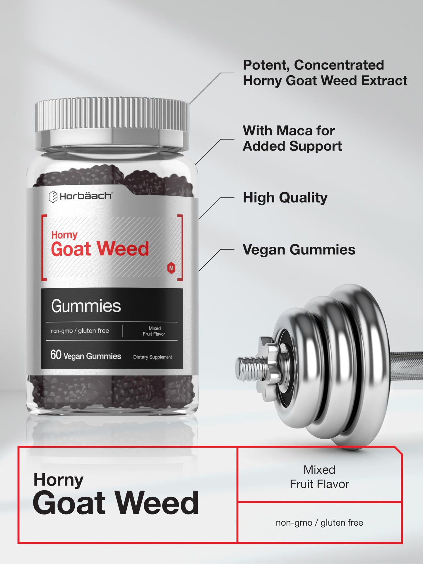 Horbäach Horny Goat Weed Gummies, 60 Count