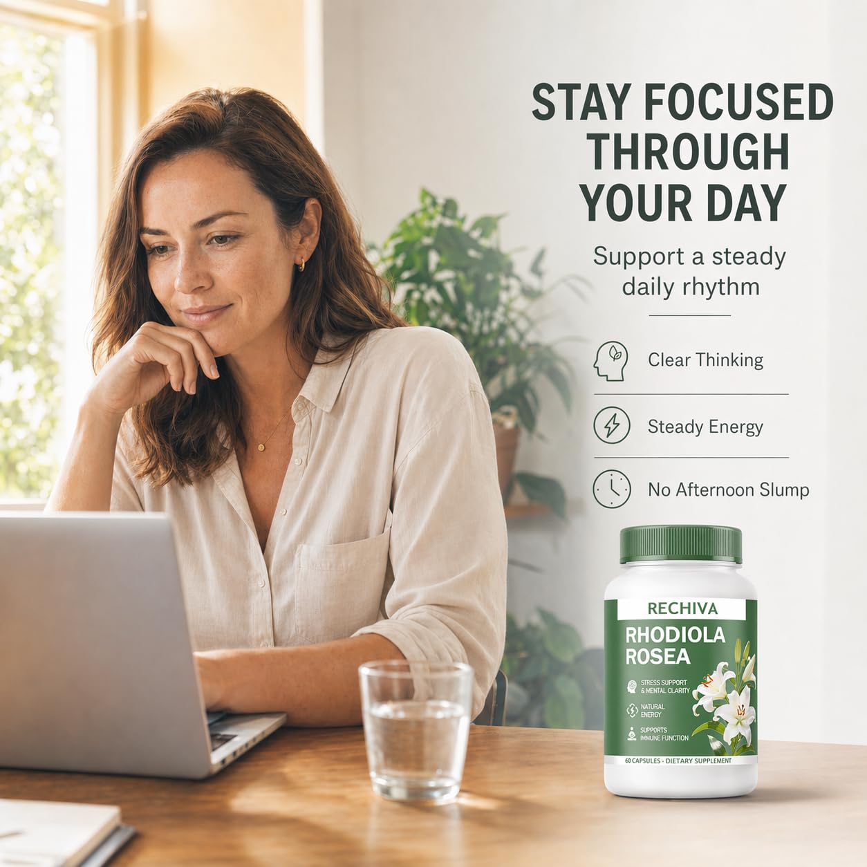 ZRRTXV Rechiva Rhodiola Rosea Supplement Gummy 60 Count