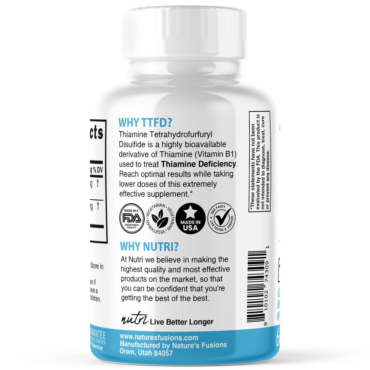 Nature's Fusions TTFD Thiamine B1 Supplement Capsule 60 Count