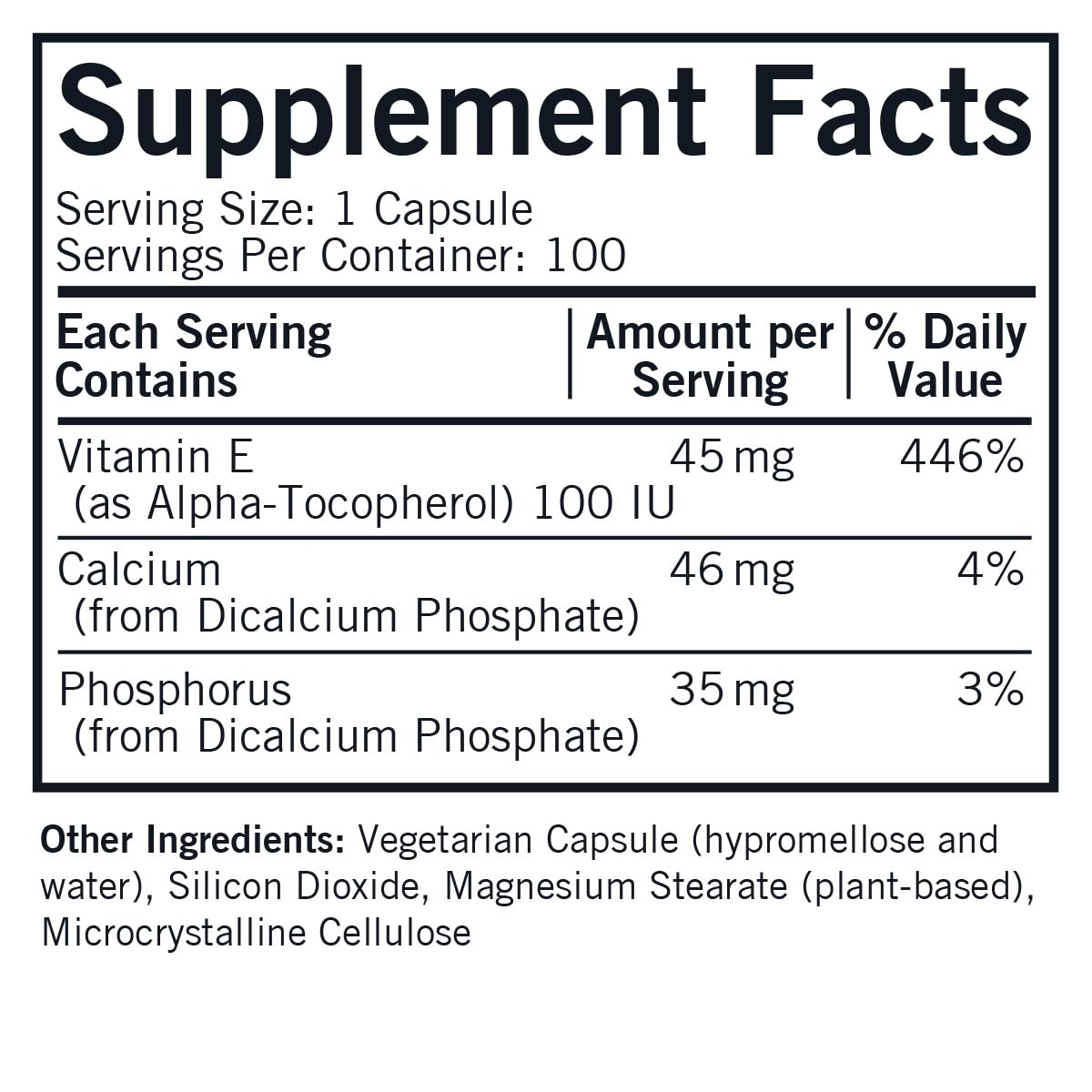 Kirkman Vitamin E 100 IU Capsule, 100 Count