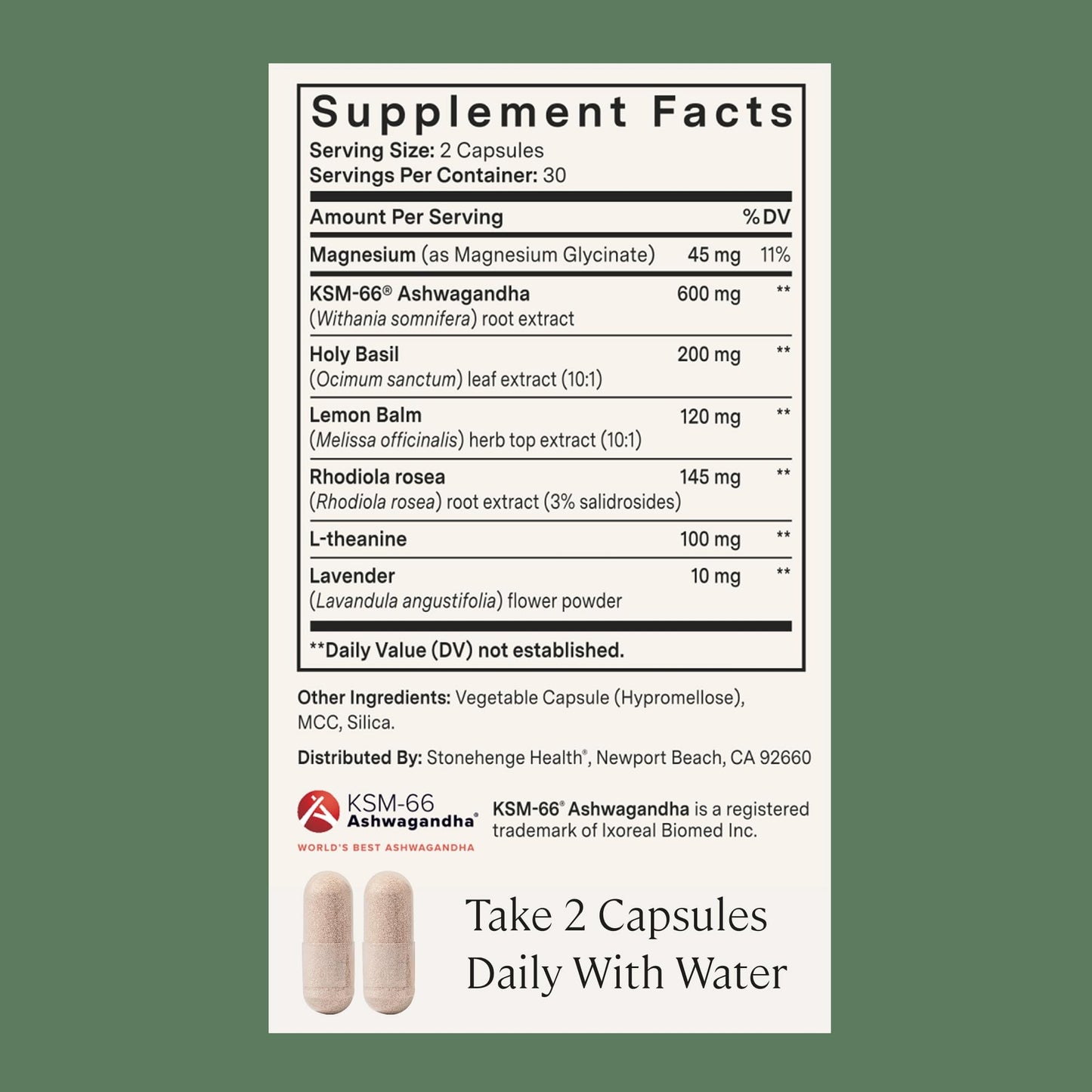 Stonehenge Health Dynamic Calm 600mg KSM-66 Ashwagandha with L-theanine, Rhodiola Rosea, Holy Basil, and Magnesium Glycinate Capsules, 60 Count