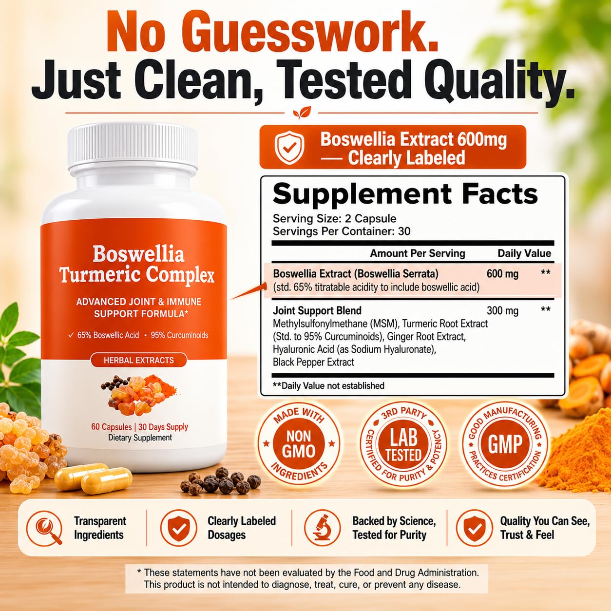 Flulight Boswellia Turmeric Complex, Boswellia Serrata 65% & Curcumin 95% with MSM Capsule, 60 Count