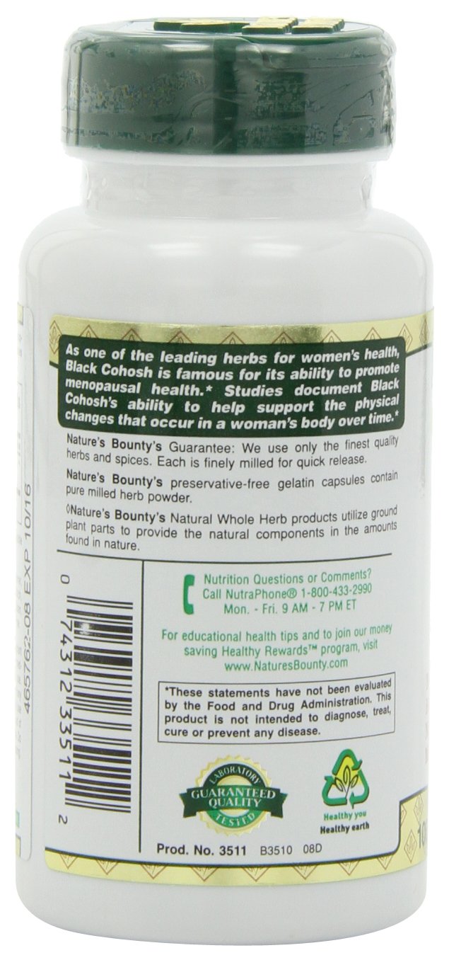 Nature's Bounty Black Cohosh 540mg Capsules, 200 Capsules