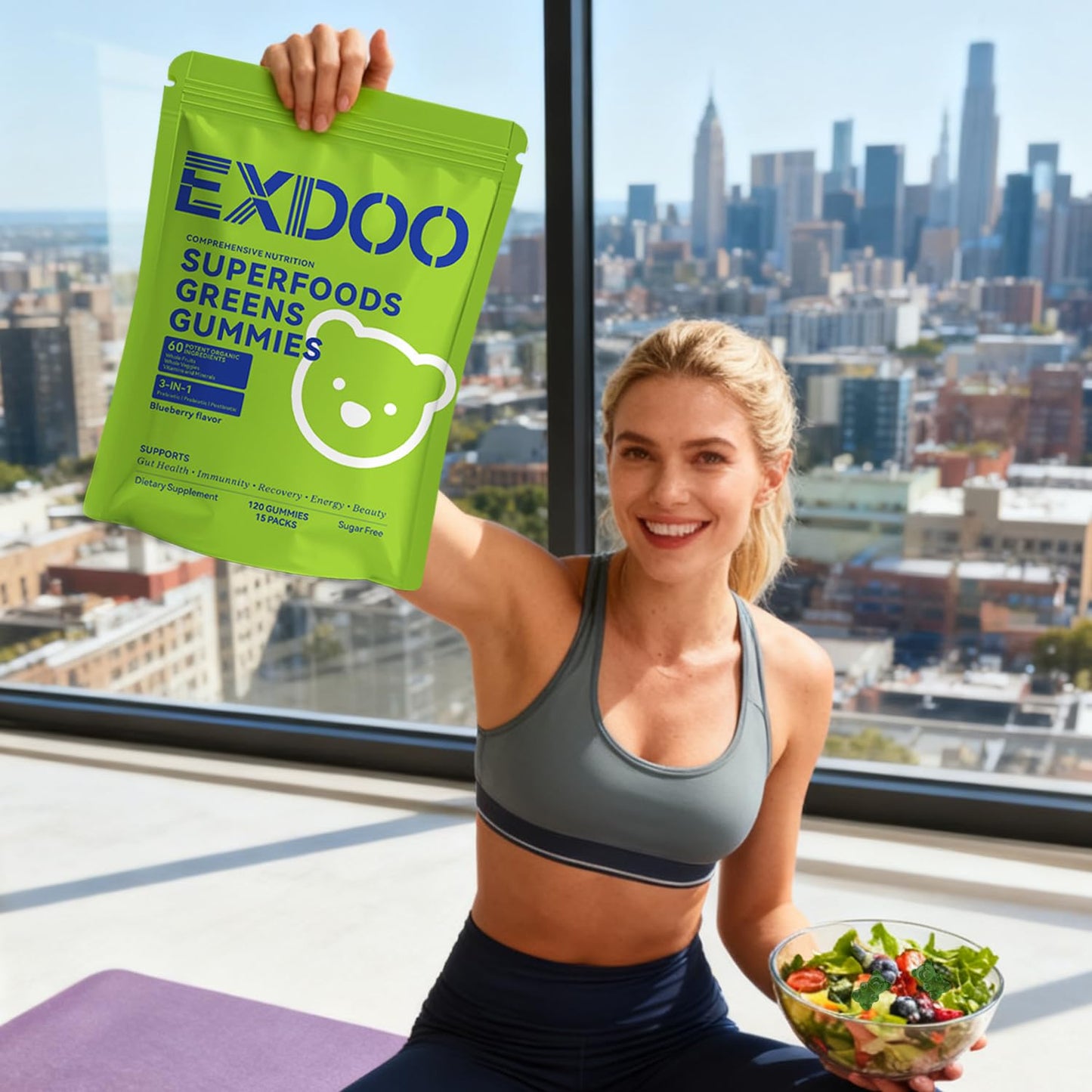 exdoo Super Greens Daliy Gummies Superfood Gummy, 120 Gummies