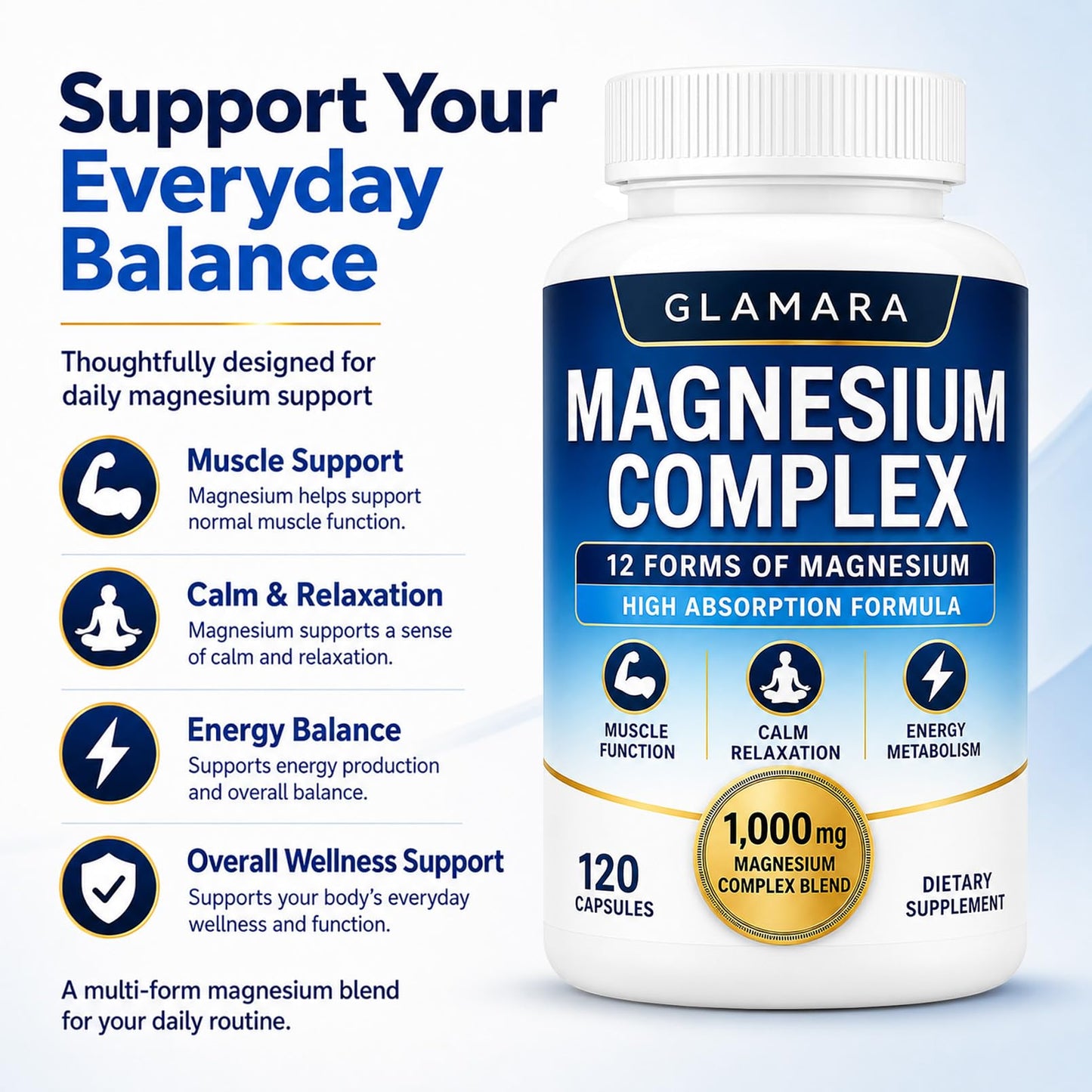 KYZTMHC Glamara Magnesium Complex 12 in 1 Complex Capsule, 60 Capsules