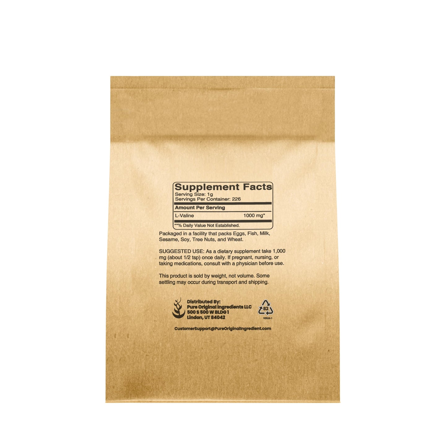 PURE ORIGINAL INGREDIENTS L-Valine Powder 8 Ounces