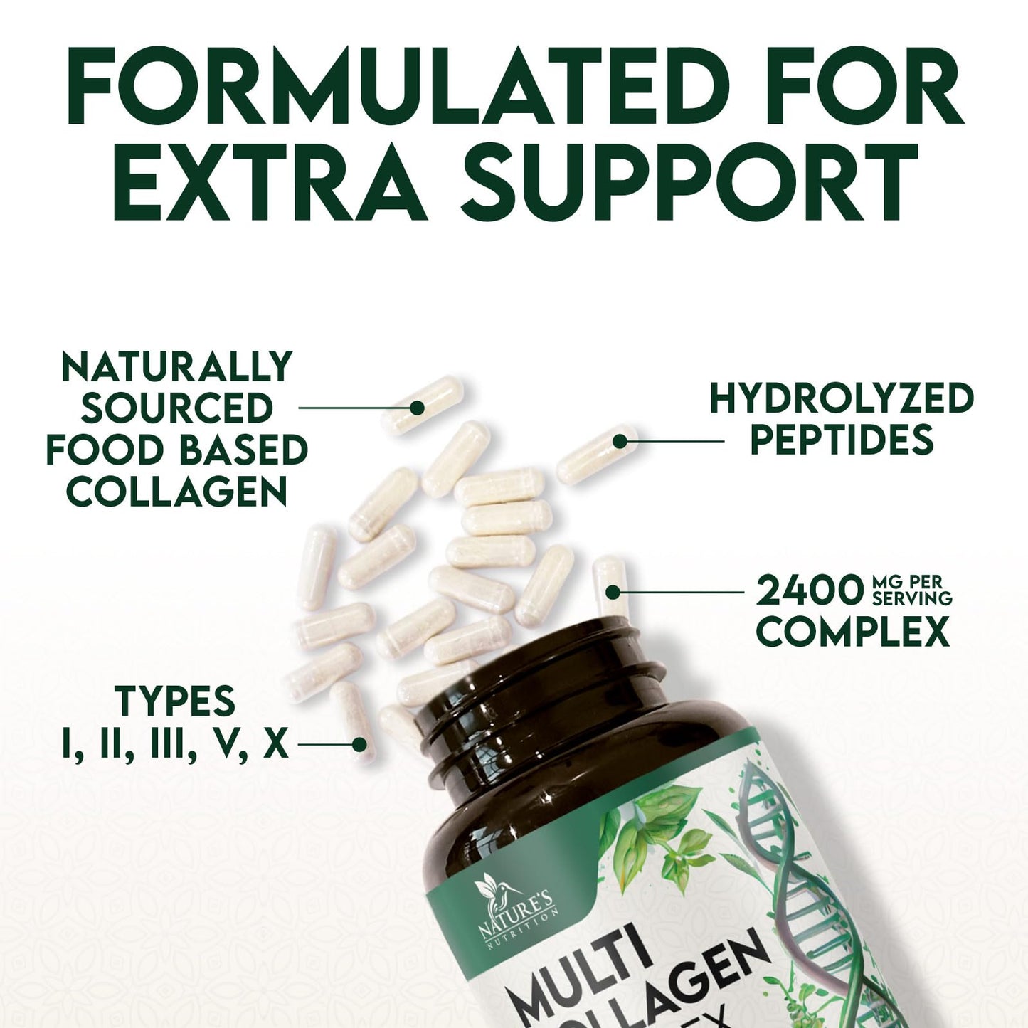 Nature's Nutrition Multi Collagen Hydrolyzed Collagen Peptides, 60 Capsules