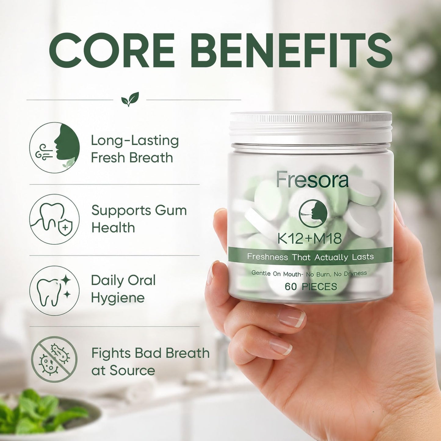 FRESORA Oral Probiotics with K12 & M18 Tablet, 60 Count