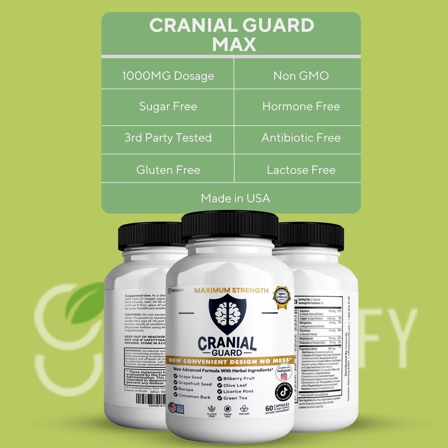 GREENVIFY Cranial Guard Maximum Strength Brain Support Supplement Capsules 300