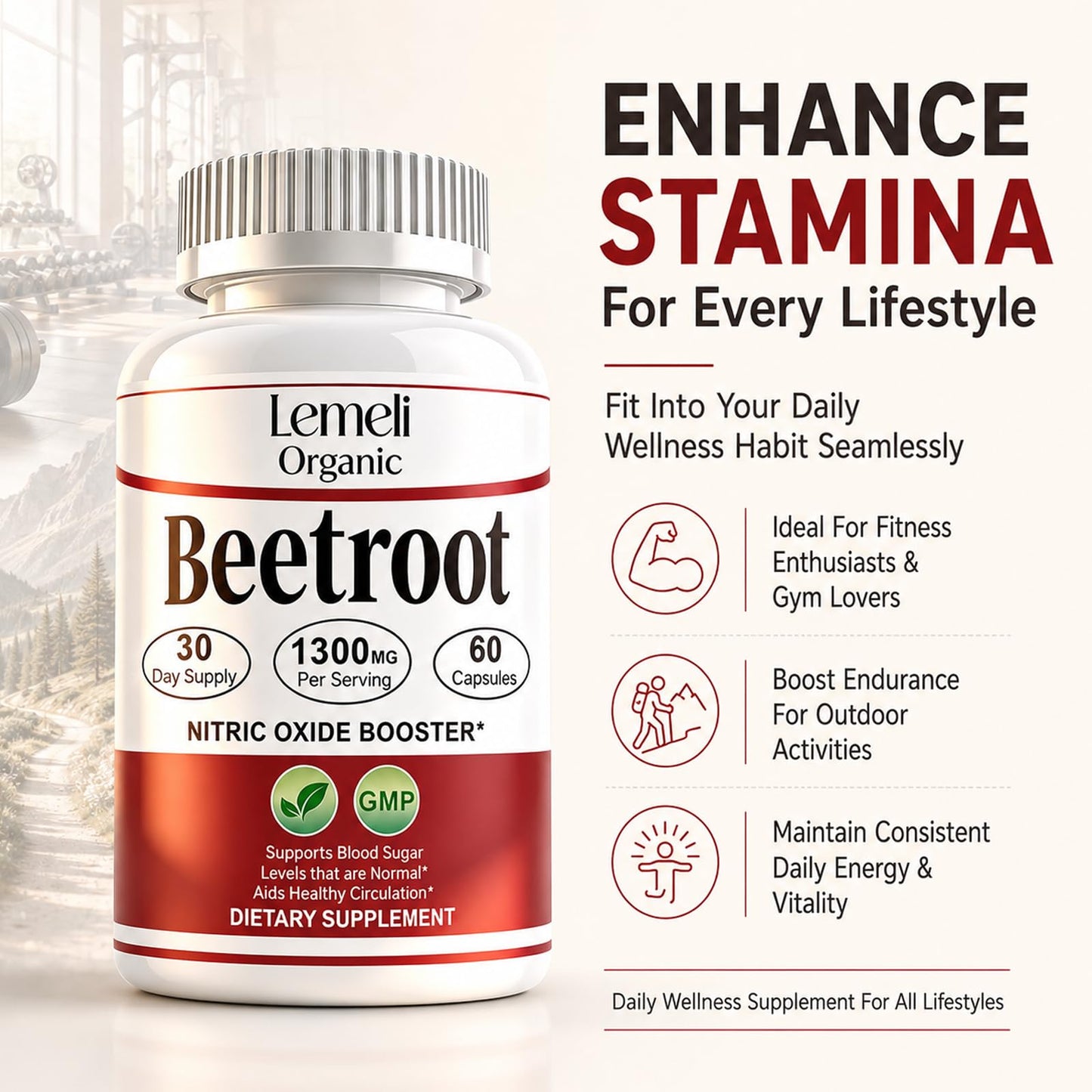 Lemeli Organic Beet Root Capsules 1300mg – Beetroot Organic Powder Extract Supplement, Energy, Circulation & Stamina – Non GMO, Gluten Free, Plant Based, 60 Capsules