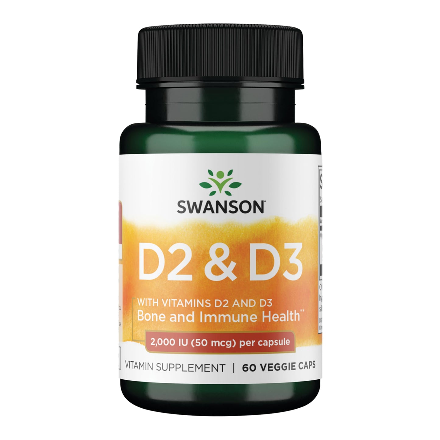 Swanson D2 and D3 2000 IU Bone Health Capsules, 60 Count