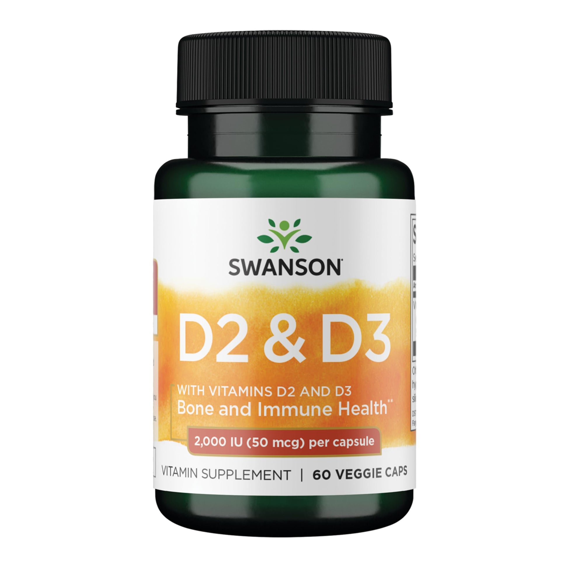 Swanson D2 and D3 2000 IU Bone Health Capsules, 60 Count
