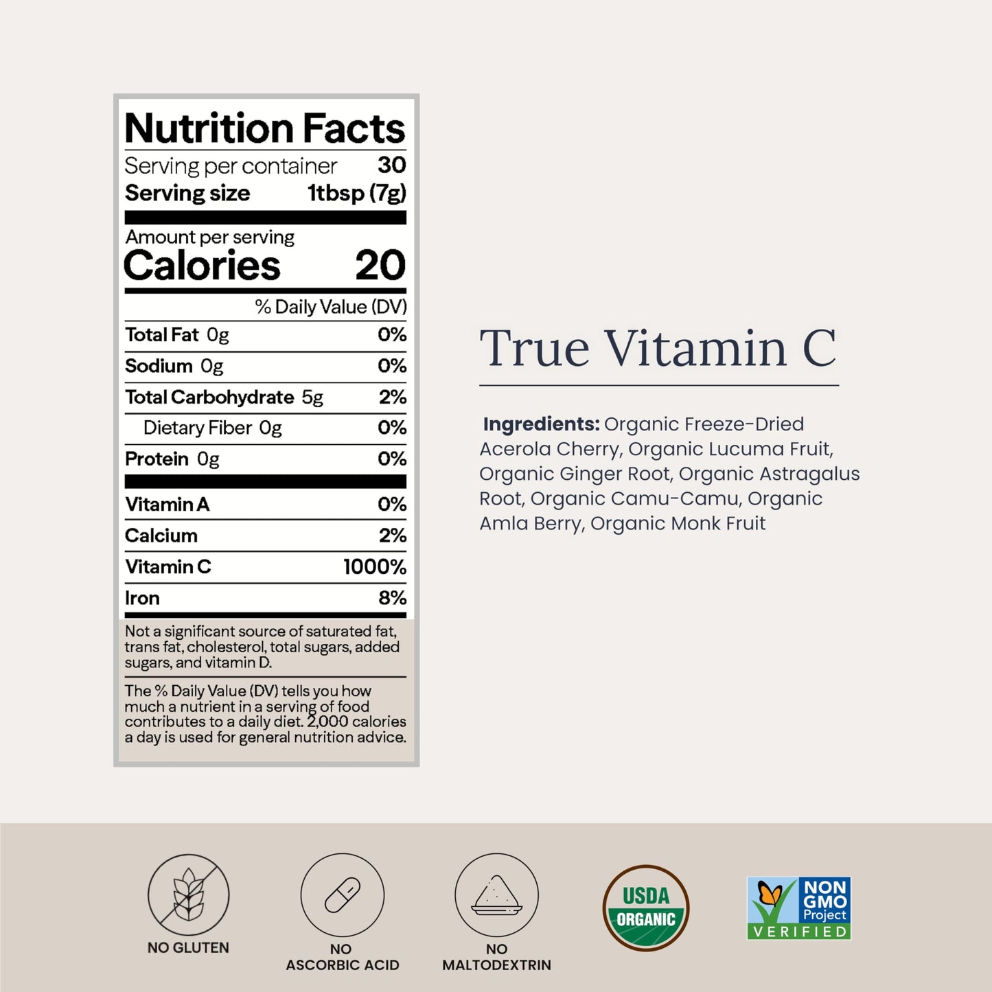 Infinity Greens Organic Whole-Food Sourced Vitamin C Powder with Acerola, Camu Camu & Amla, 1000mg Superfood C, High-Potency, Shilajit, Astragalus Root & Ginger, Vegan, Non-GMO, Powder, 7.55 oz