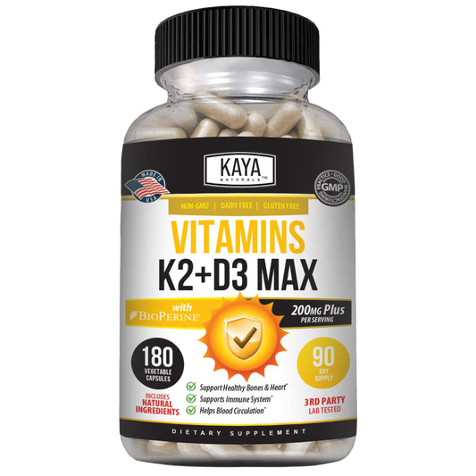 Kaya Naturals Vitamins K2 with D3 5000IU Capsules, 180 Count
