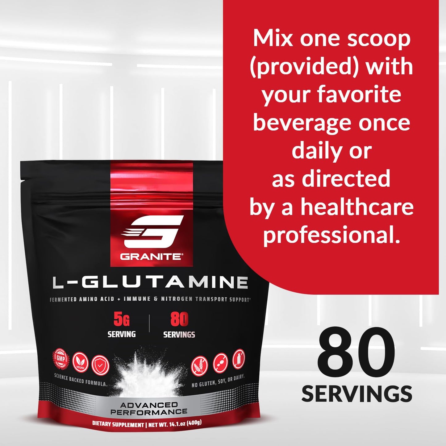 Granite Supplements L-Glutamine Powder, 14.1 Ounce