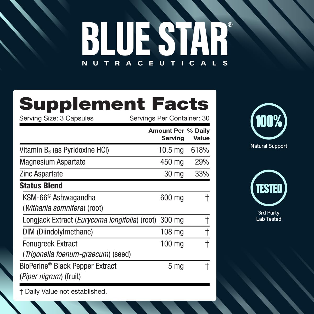 Blue Star Nutraceuticals Status Testosterone Support for Men, 90 Capsules
