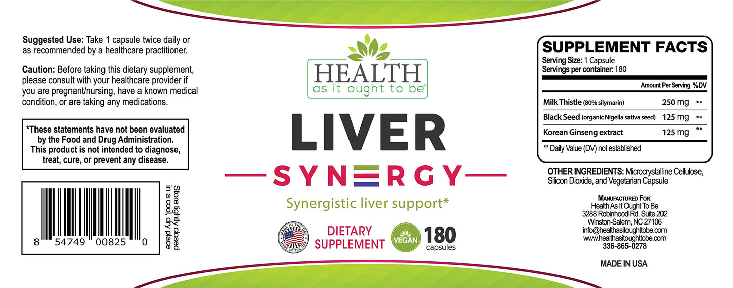 Health As It Ought To Be Liver Syn3rgy Supplement Capsules 180 Count