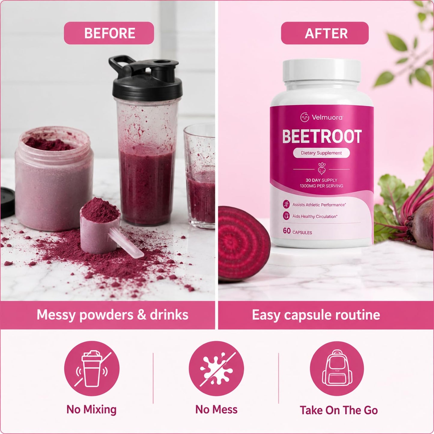 Golden Dunes Velmuora Organic Beet Root Capsules, 60 Capsules