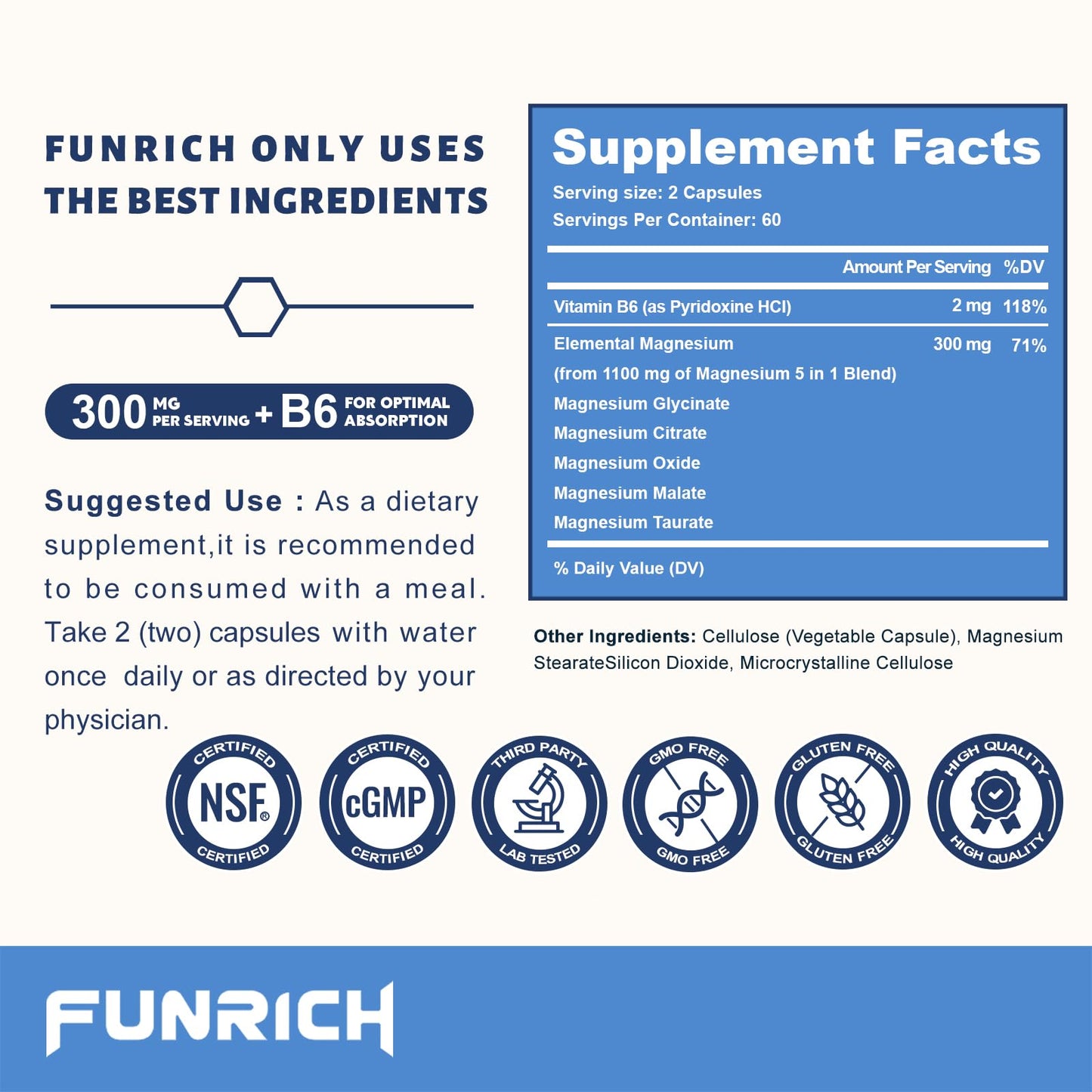 FUNRICH 5 in 1 Magnesium Complex with Vitamin B6 Softgels, 240 Count