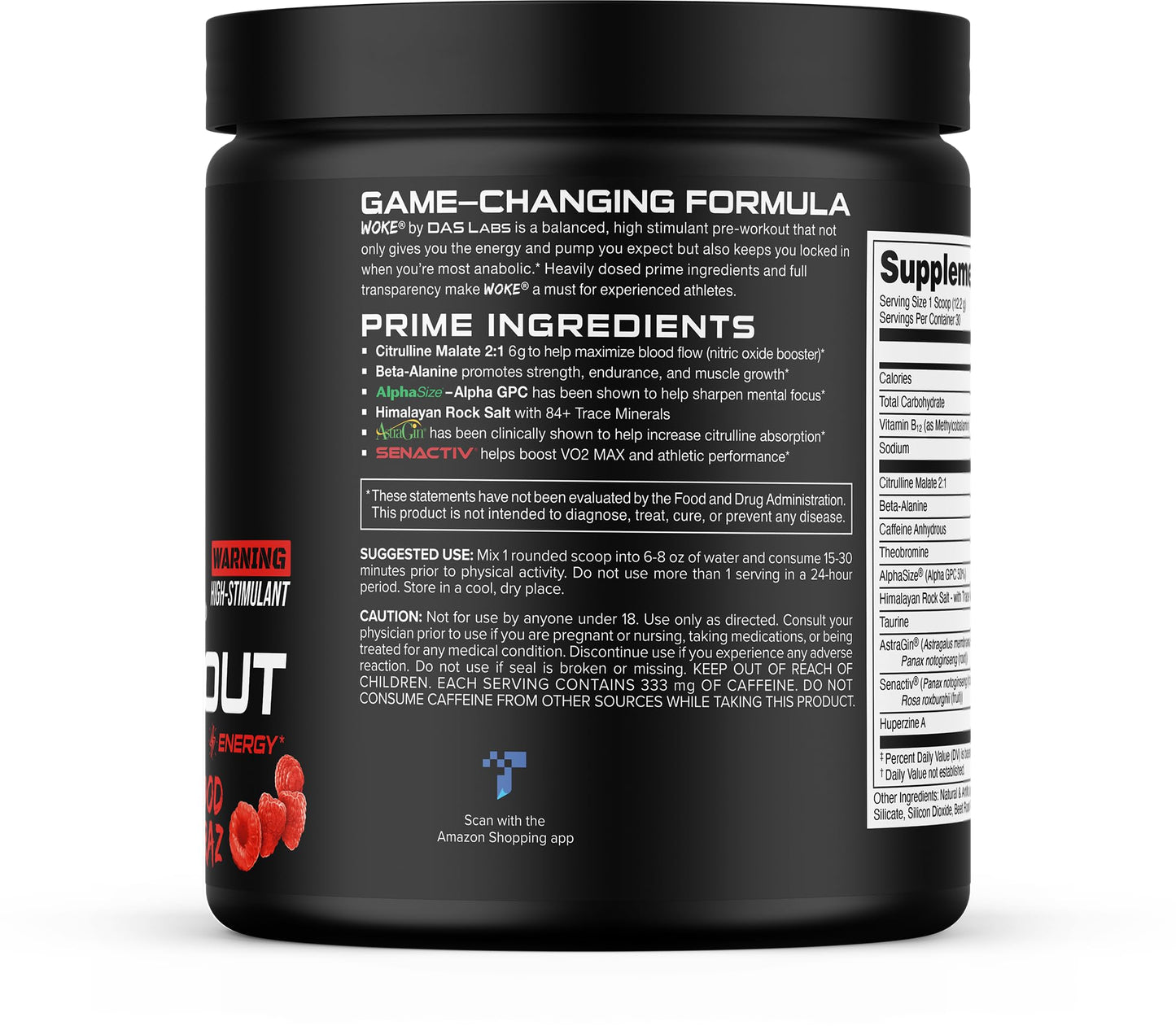 Bucked Up Woke HIGH STIM Pre Workout Powder Blood Raz 12.91 Ounce