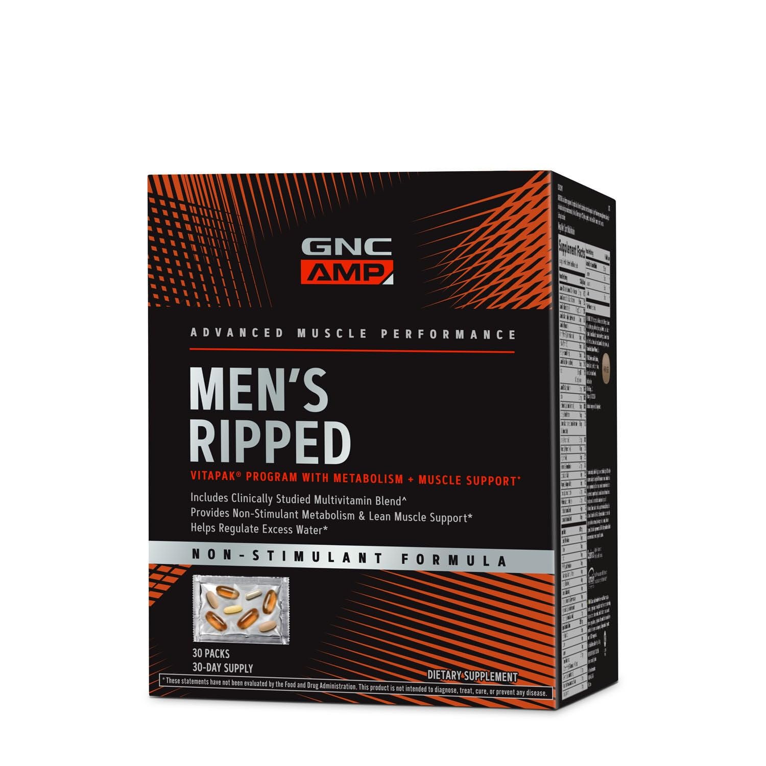 GNC Men's Ripped Clinically Studied Multivitamin Blend Lean Muscle Support Non-Stimulant Formula 30 Tablets
