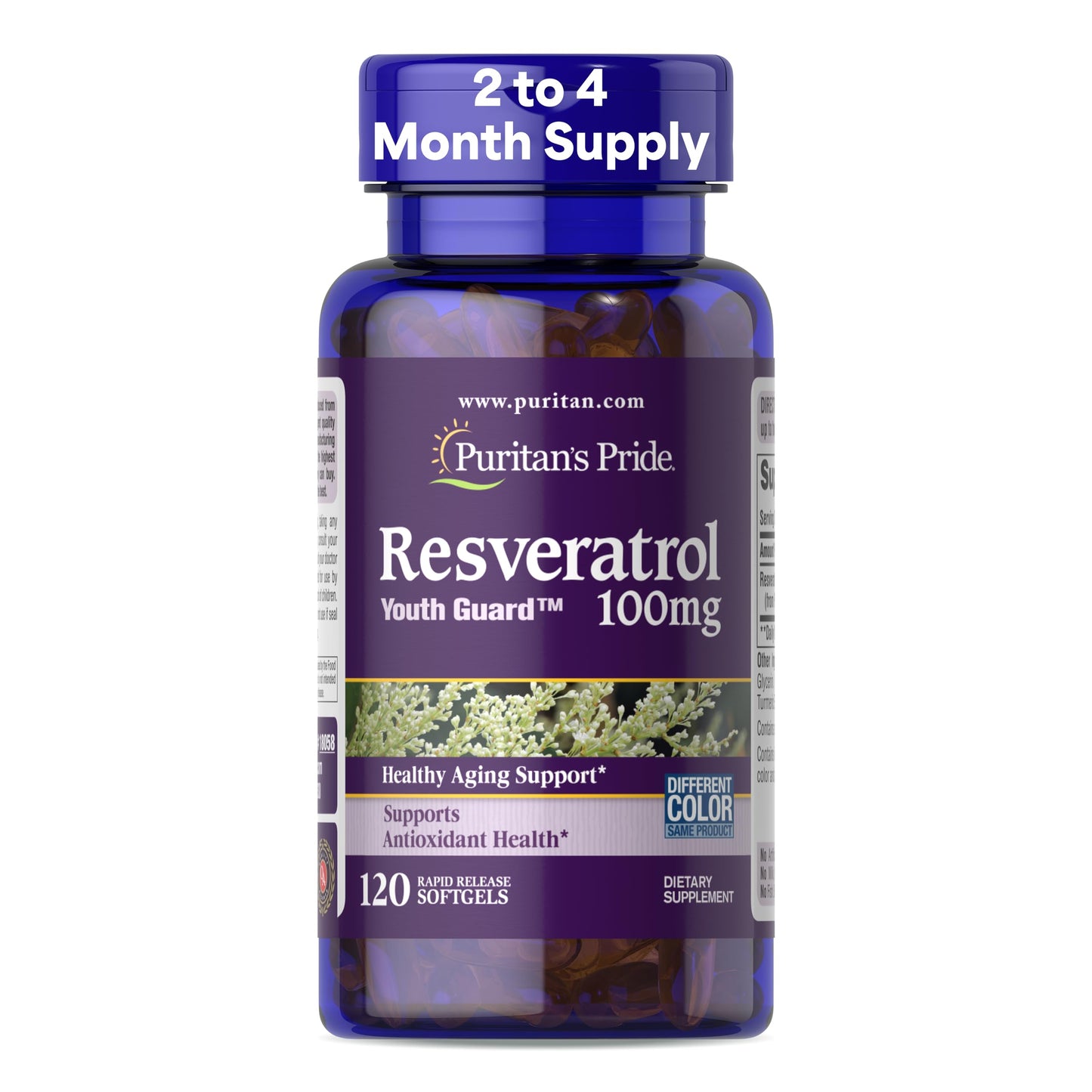 Puritan's Pride Premium Resveratrol Youth Guard 100mg Softgels, 120 Count