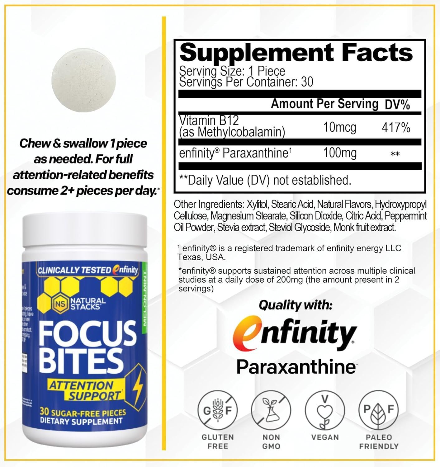 Natural Stacks Paraxanthine Supplement 100mg Capsule 30 Count