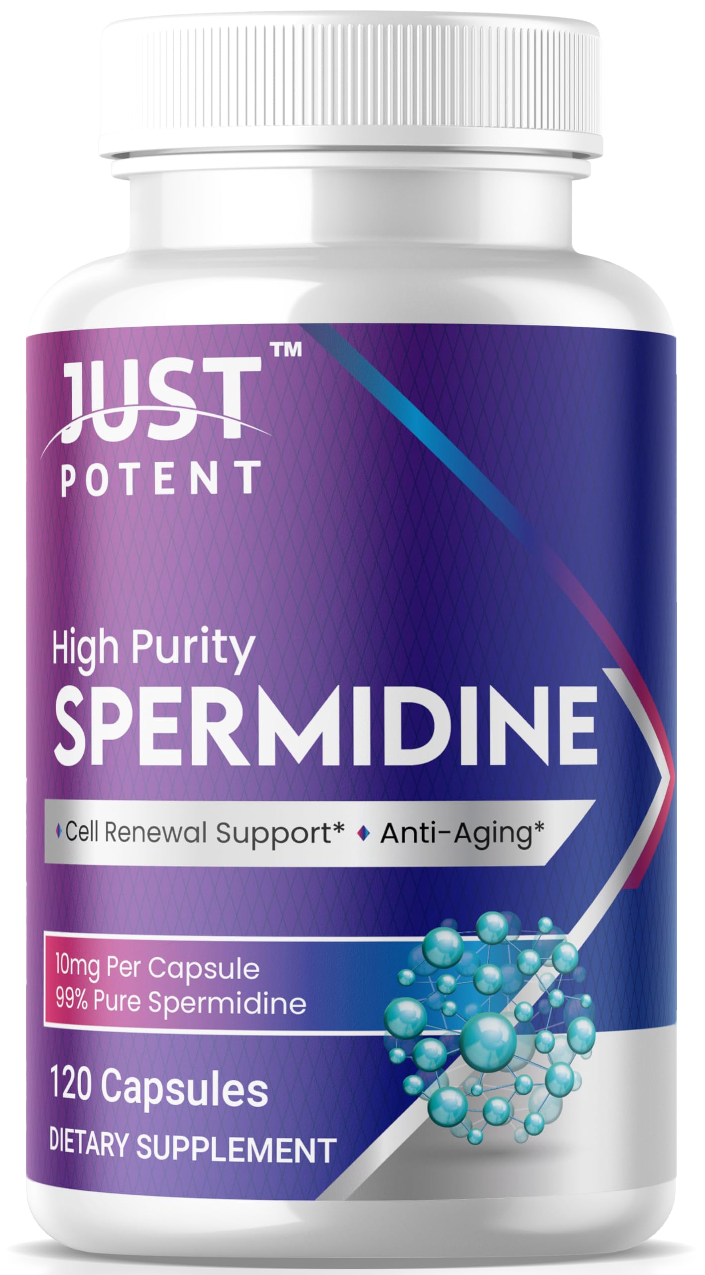 Just Potent High Purity (99%) Spermidine Supplement, 10mg per Capsule, 120 Capsules