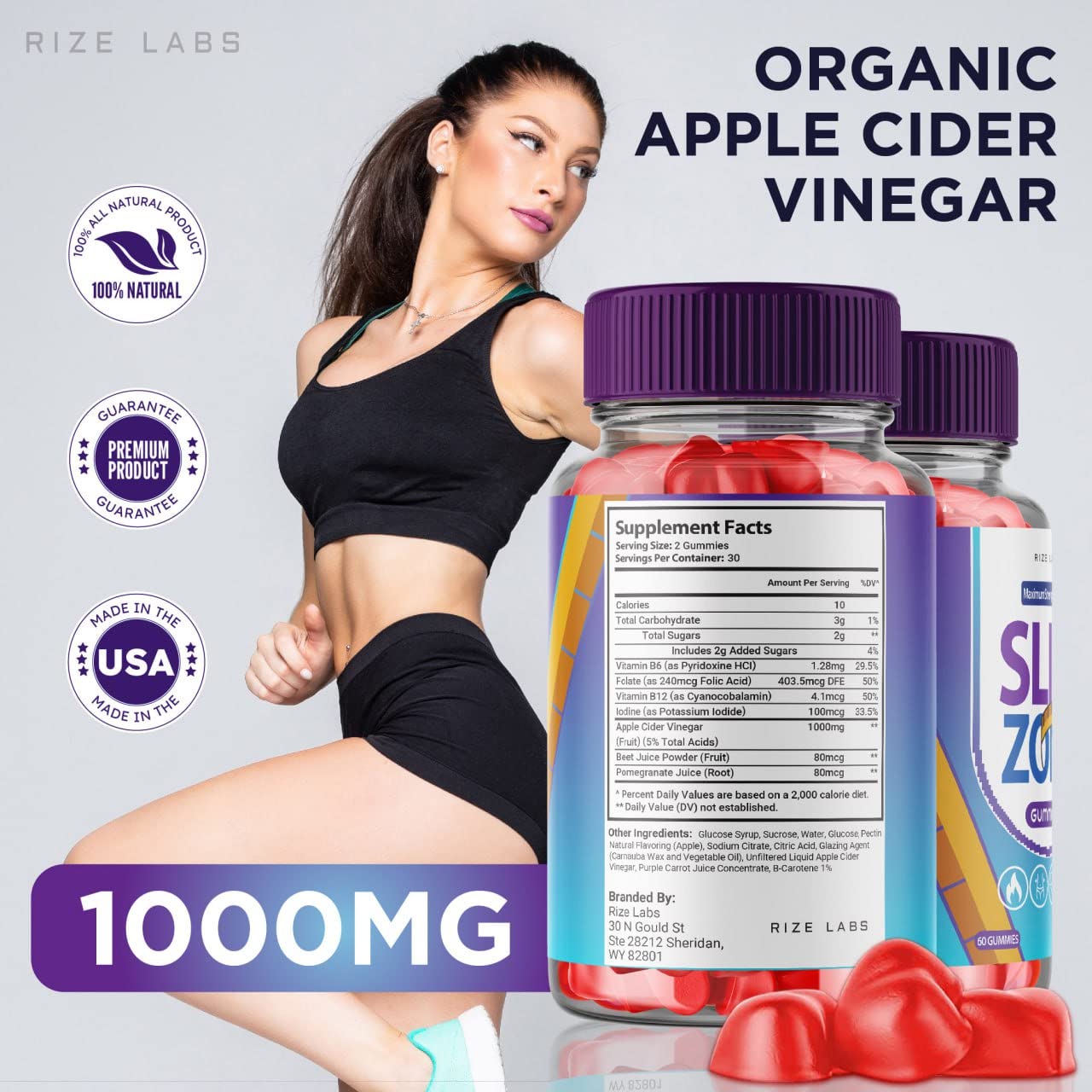 Rize Labs Slim Zone Keto ACV Gummies, 60 Gummies