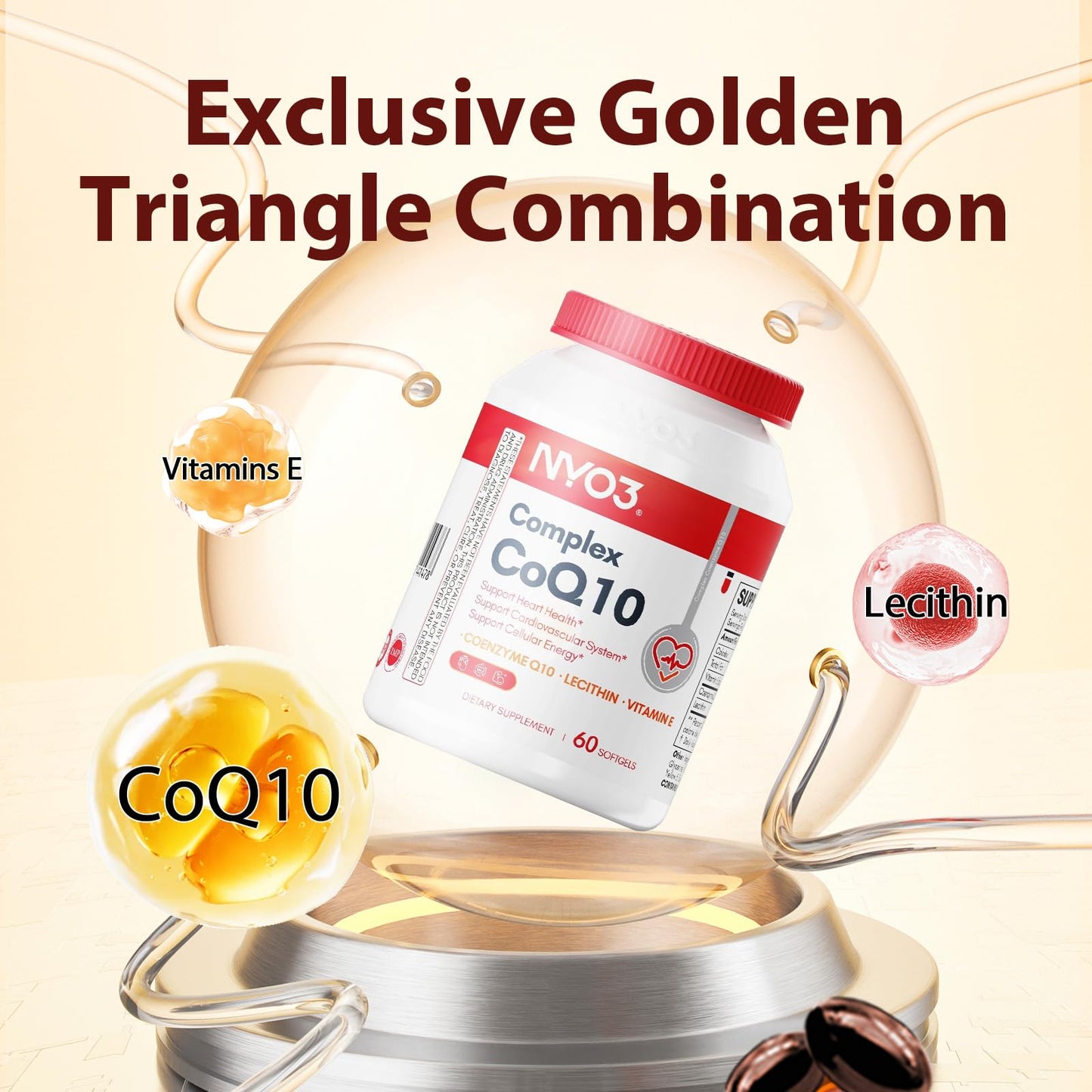 NYO3 CoQ10 200mg with Lecithin and Vitamins E Softgels 60 Count