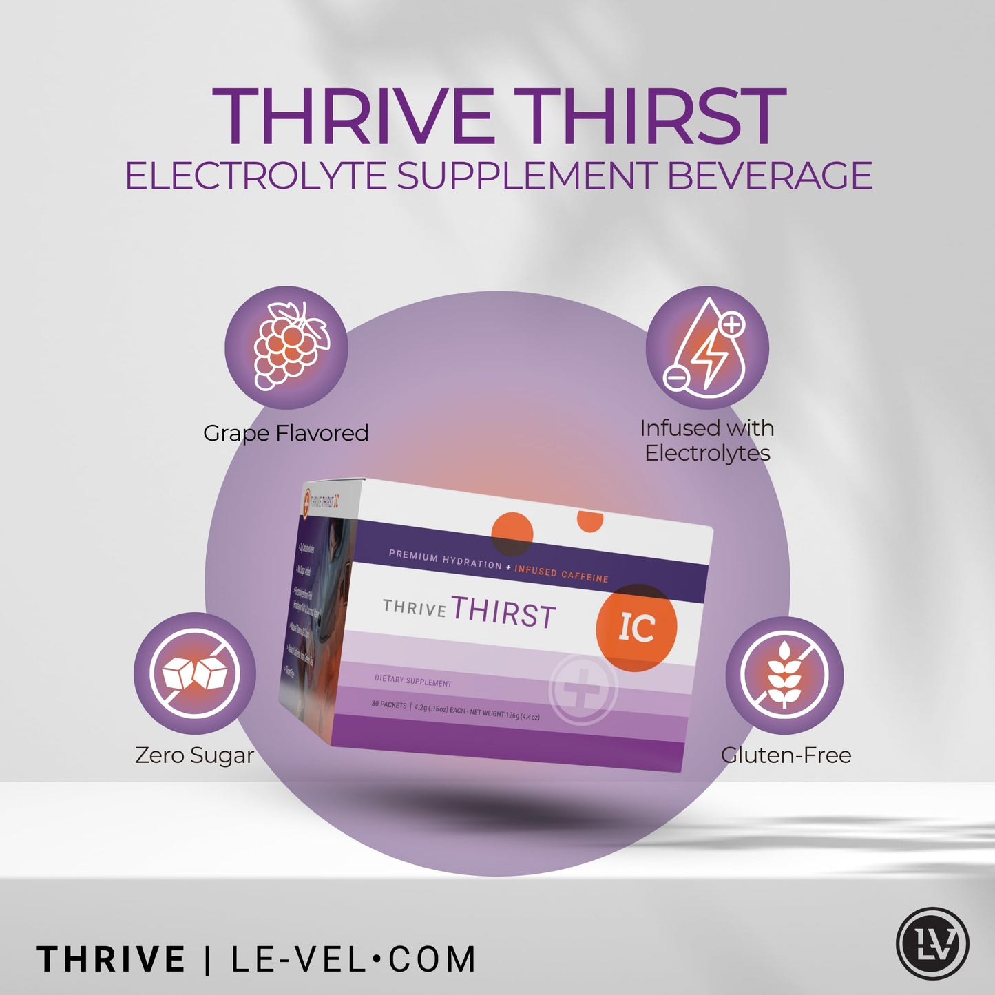 Le-Vel Thrive Thirst Electrolyte Powder with Amino Acids – Premium Hydration with Pink Himalayan Salt, Coconut, Potassium & More – 30 Pack, Grape