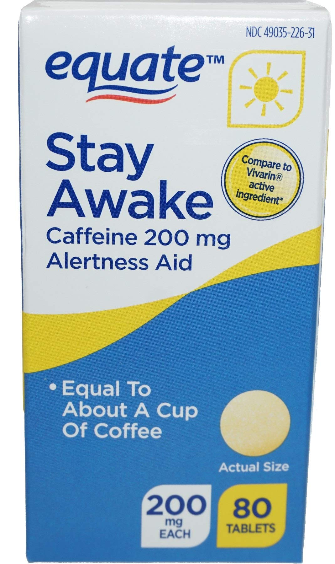 Equate Stay Awake Alertness Aid with Caffeine Tablets, 80 Tablets, 200 mg Caffeine per Tablet (Pack of 2)