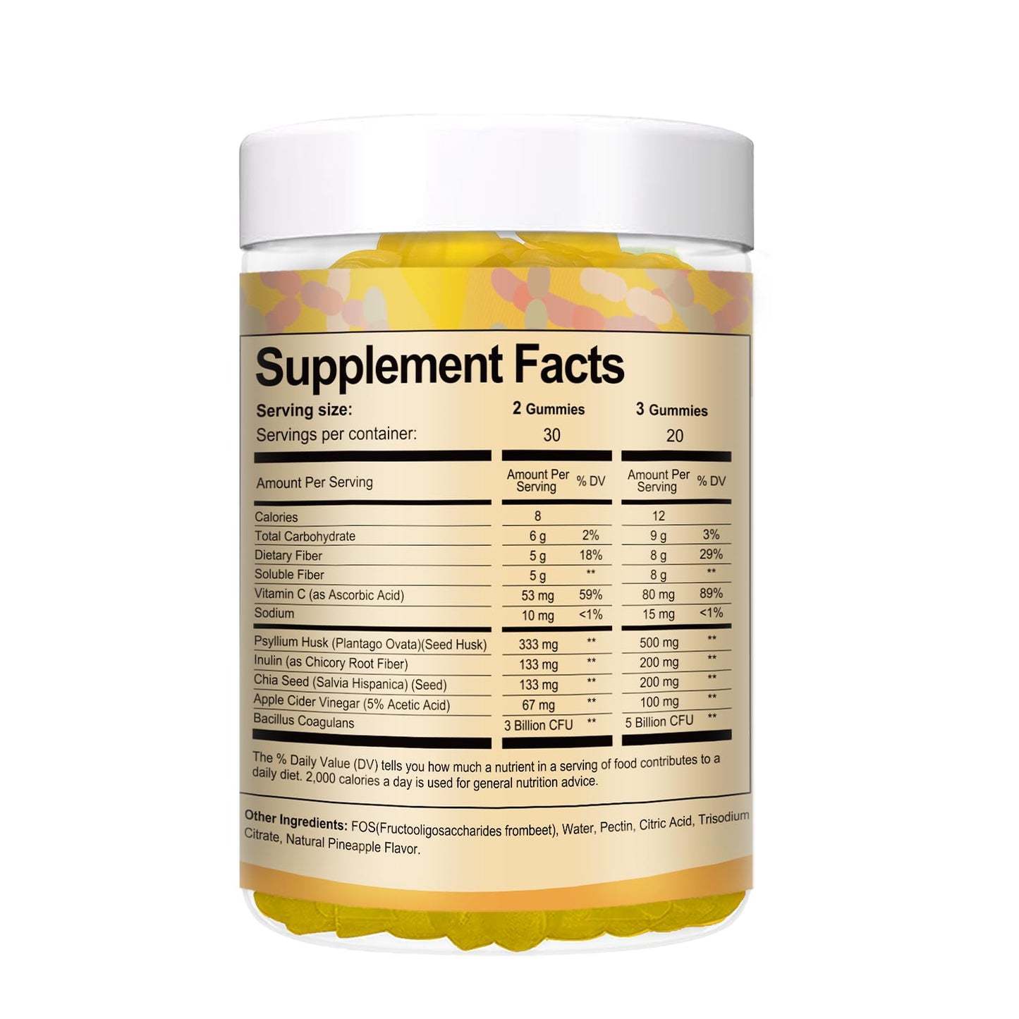 Totaria Fiber Gummies Pineapple 120 Gummies