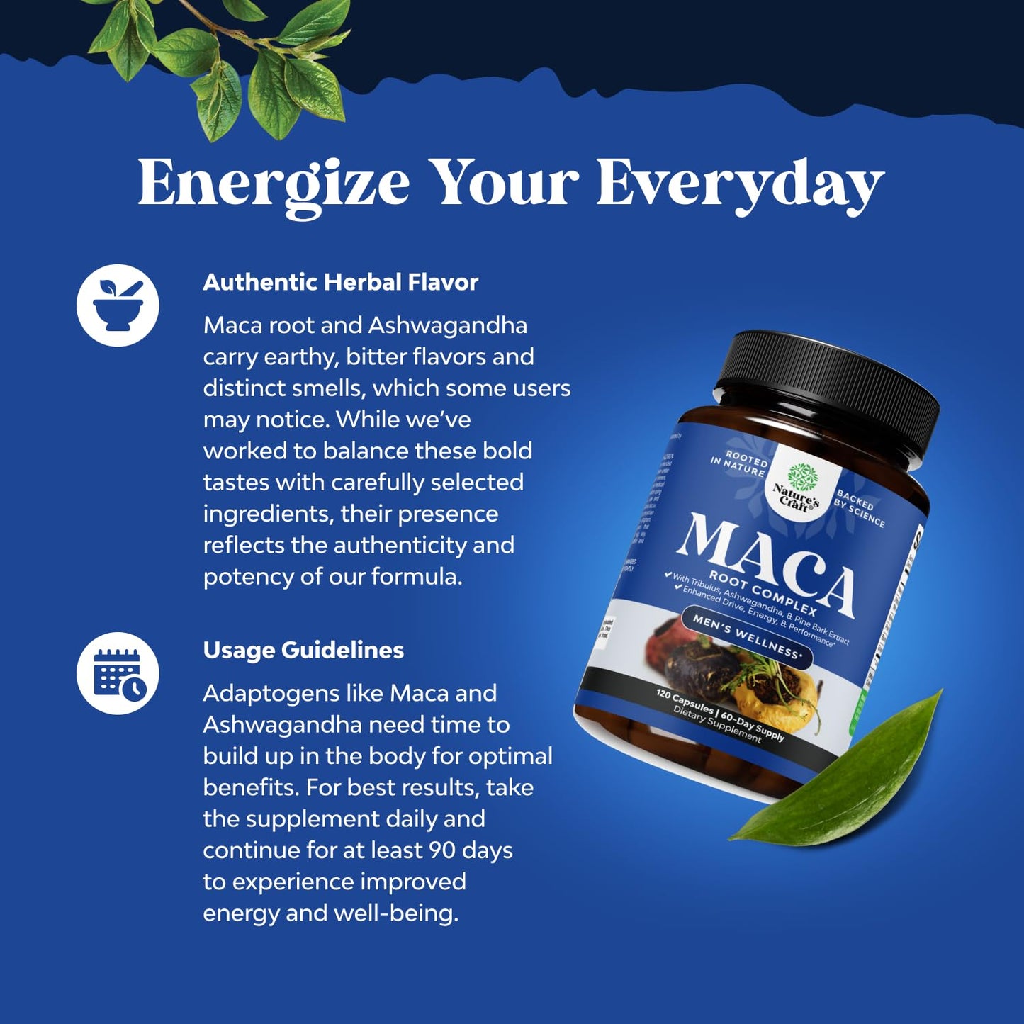 Natures Craft Potent Maca Root Capsules for Men with Ginseng 120 Count