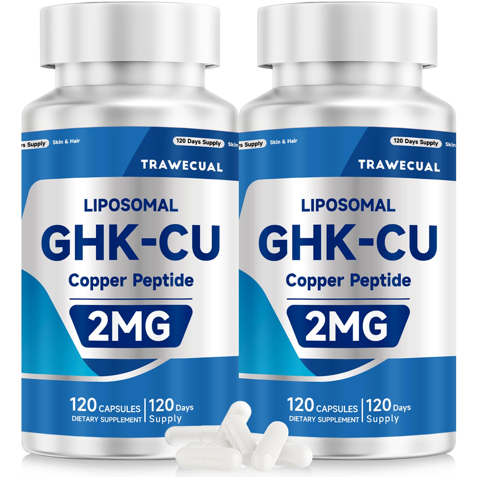 Trawecual GHK-Cu Peptide with Liposomal Delivery for Hair & Skin Support 2mg GHK-Cu Capsules, 240 Count