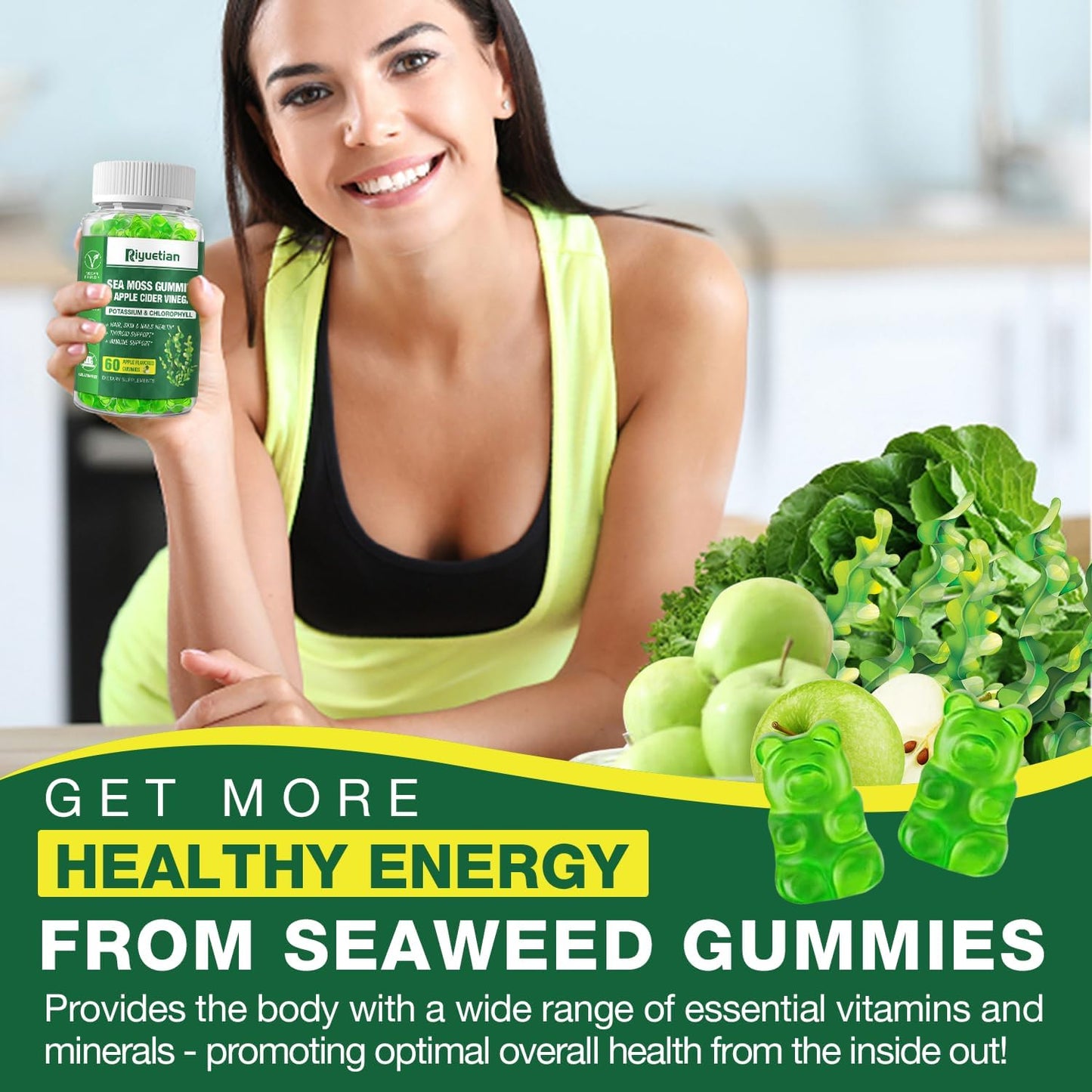 Riyuetian Sea Moss Gummies, 120 Count