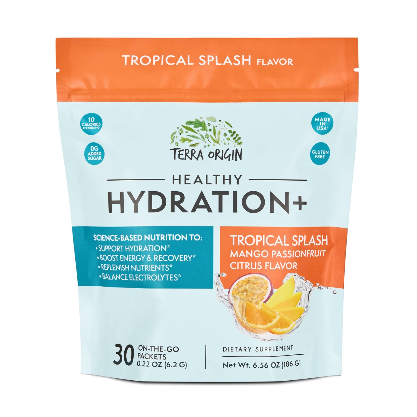 TERRA ORIGIN Healthy Hydration+ Tropical Splash Electrolyte Powder Packets, 6.56 Ounce