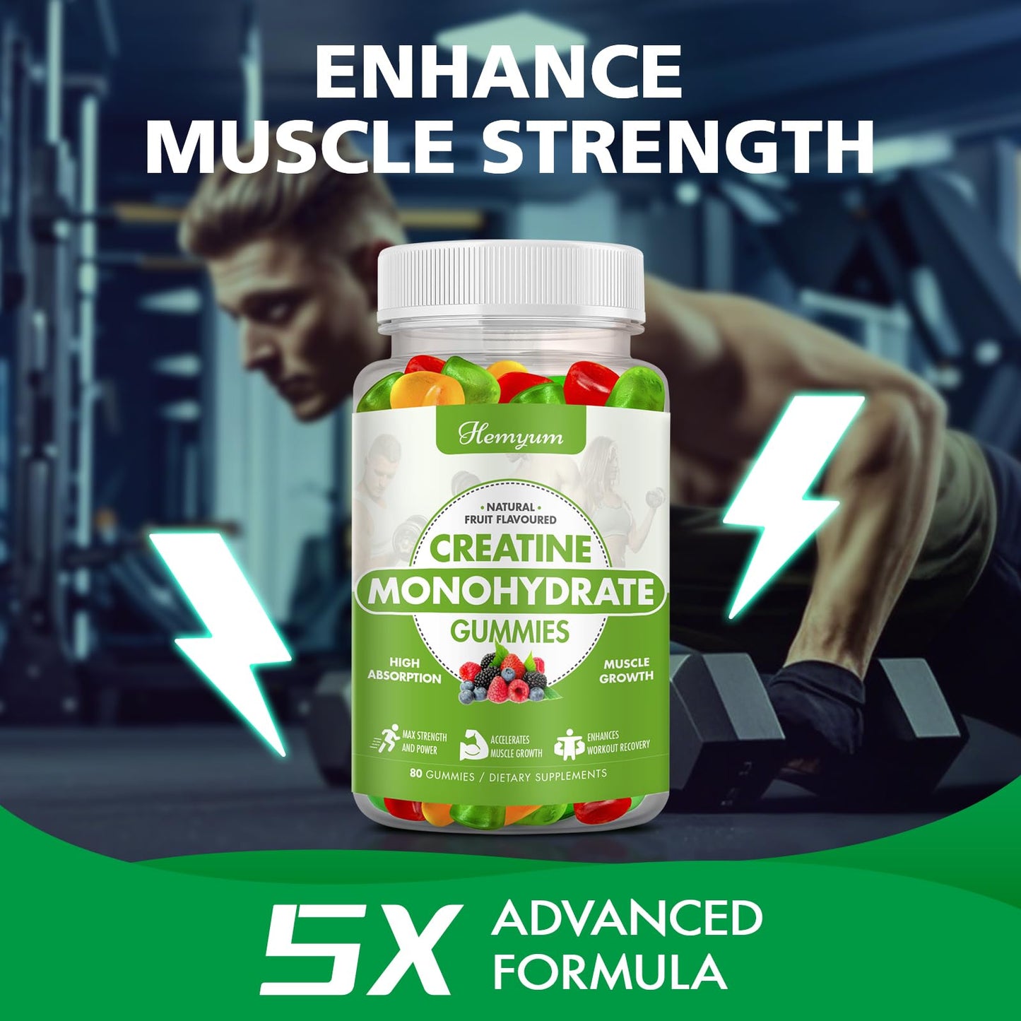 Hemyum Creatine Monohydrate Gummies 240 Count