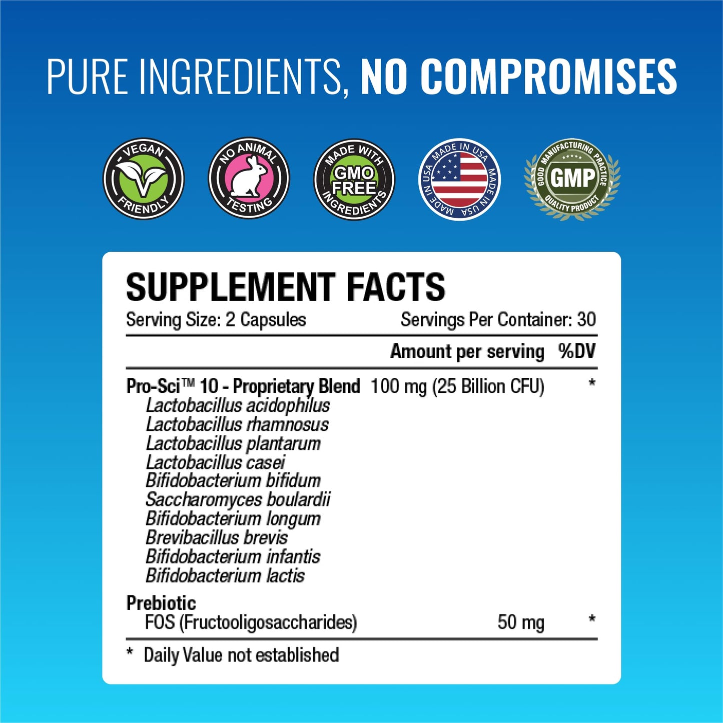 Approved Science Probiotic with Prebiotic - 10 Strains - 25 Billion CFU - Vegan Capsule, 180 Capsules
