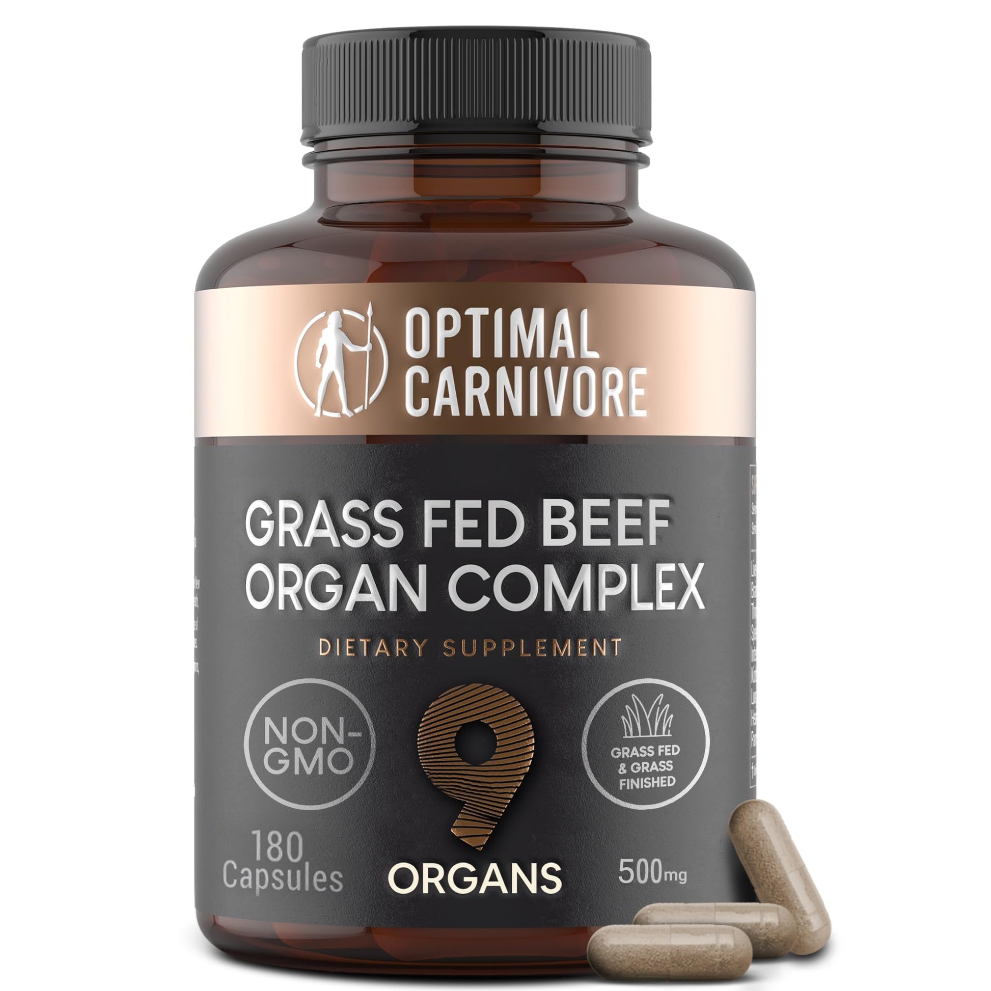 Optimal Carnivore Beef Organ Supplement 9-Organ Complex Capsules, 180 Count