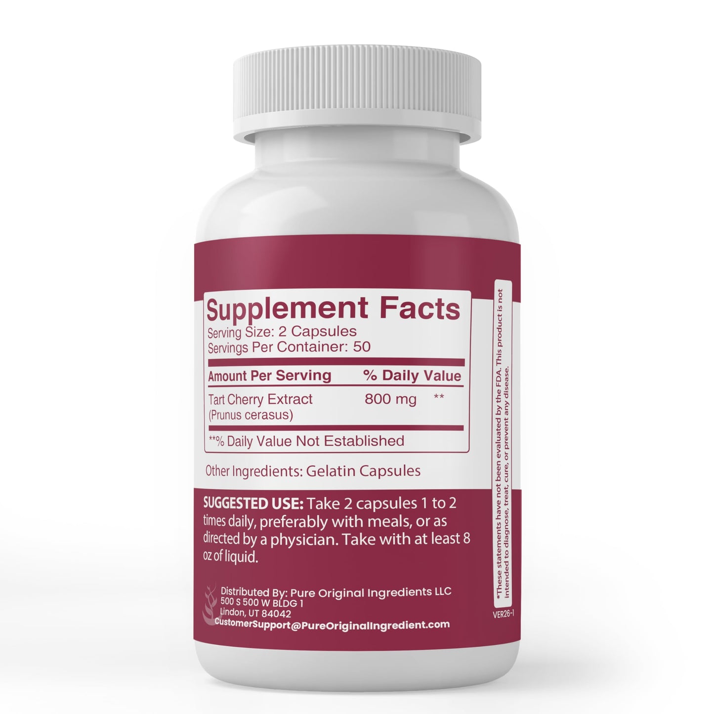 PURE ORIGINAL INGREDIENTS Tart Cherry Extract Capsule, 100 Capsules