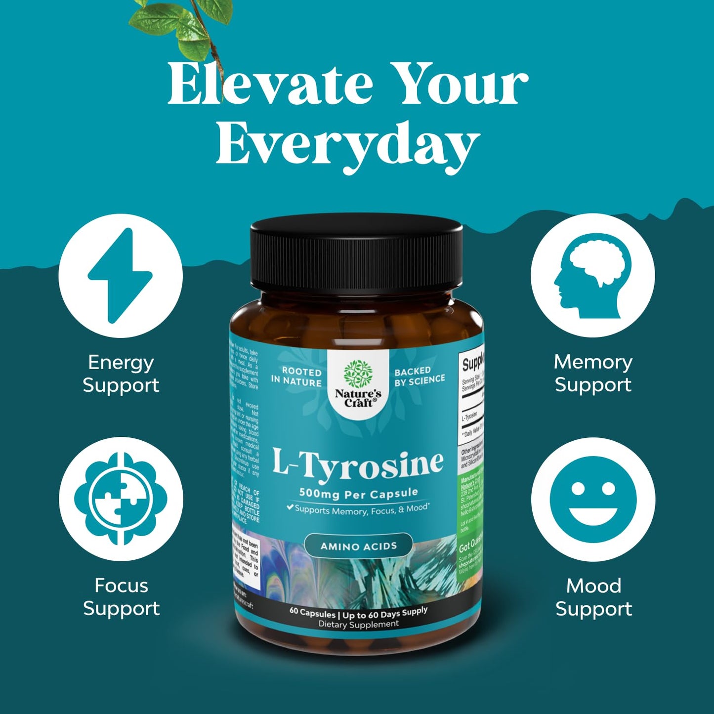 Natures Craft L-Tyrosine 500mg Capsules, 60 Count