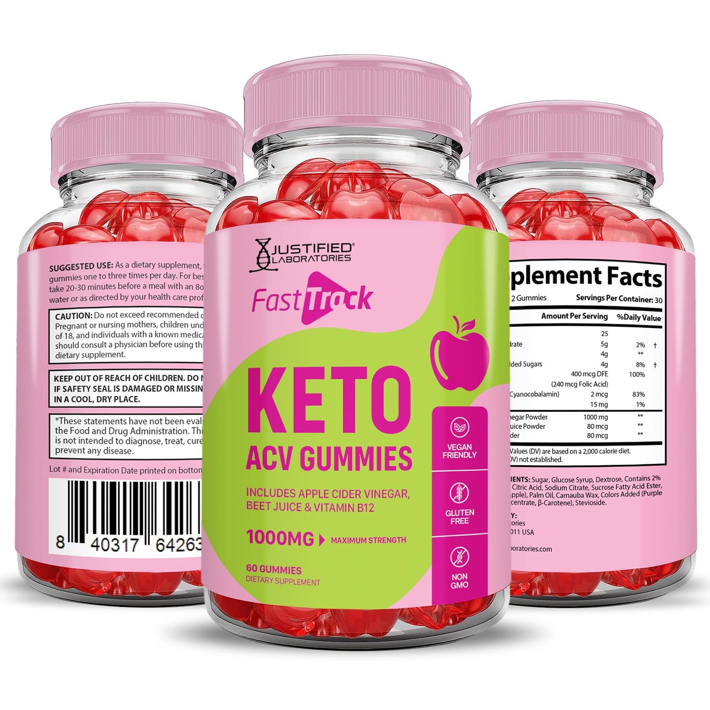 Justified Laboratories Fast Track Keto ACV Gummies, 120 Gummies