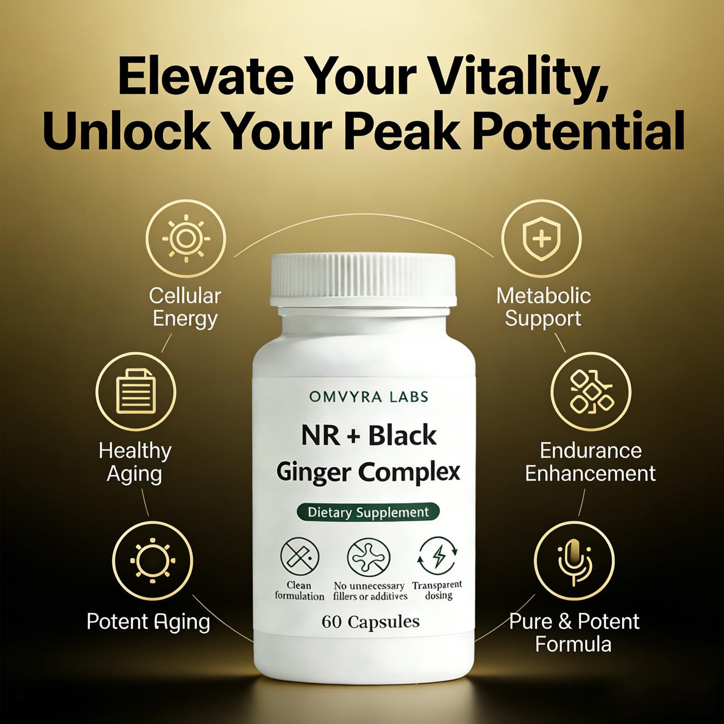 Omvyra Labs NR + Black Ginger Complex Capsule, 60 Count