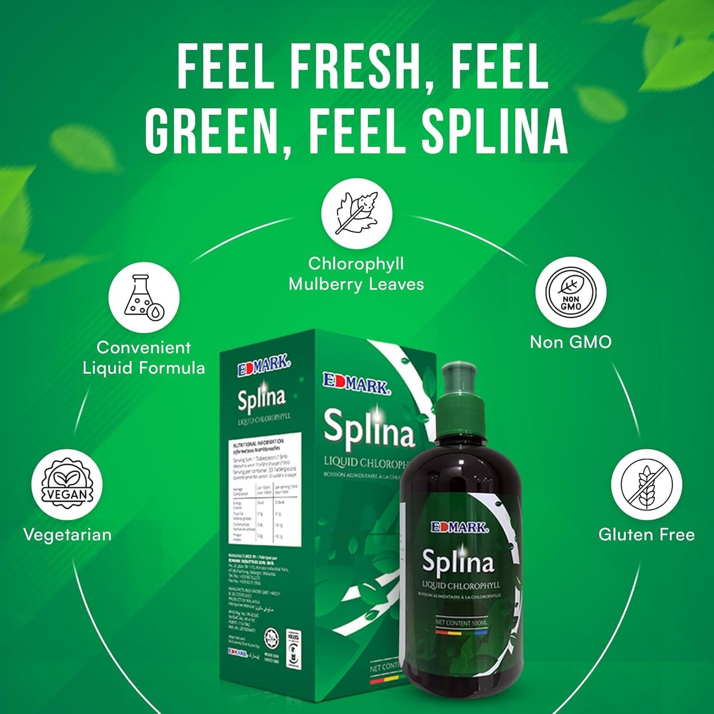 EDMARK Shake Off Phyto Fiber Pandan 20g x 12 Sachets + Splina Liquid Chlorophyll 500ml Bottle, Liquid & Powder, 33