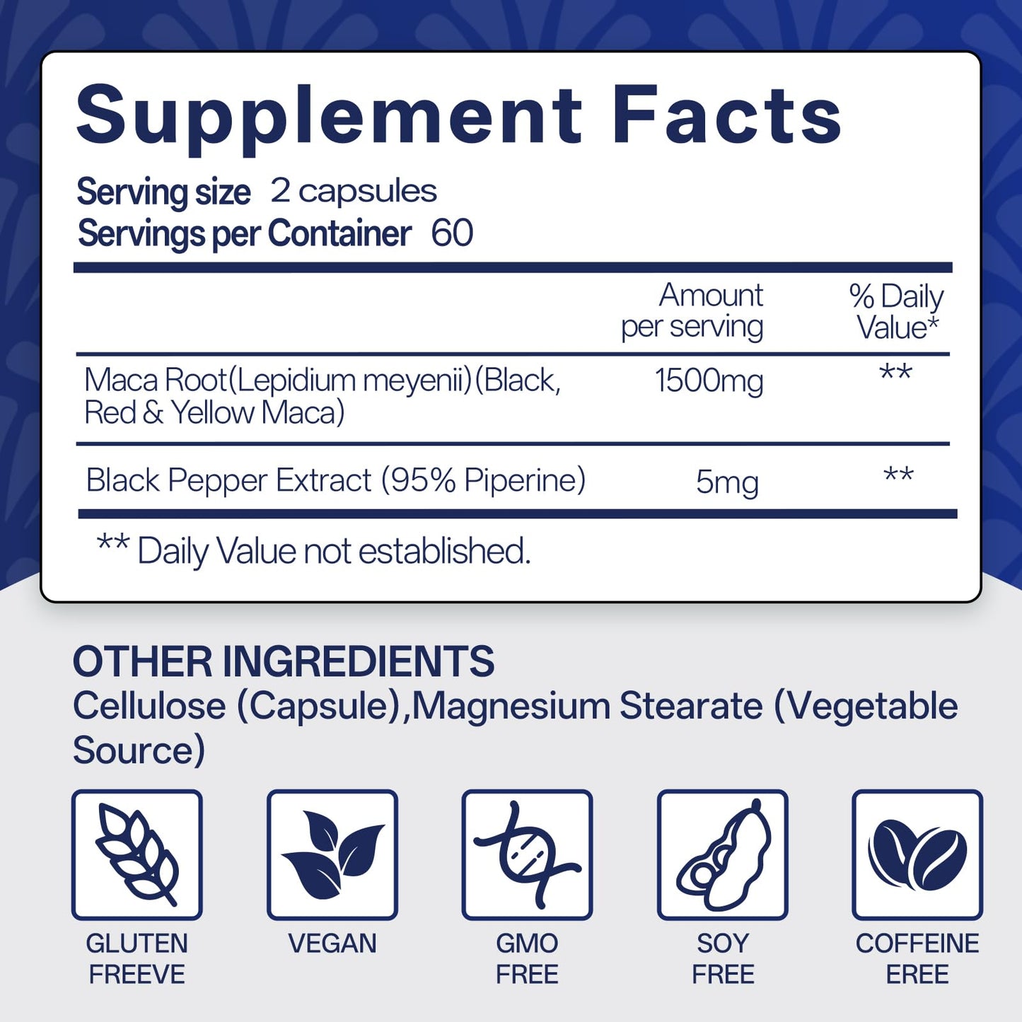 Oopeatol Maca Root Capsule 1500mg Triple Blend with Black Pepper Extract, 120 Capsules, Non-GMO, Vegan, Gluten-Free