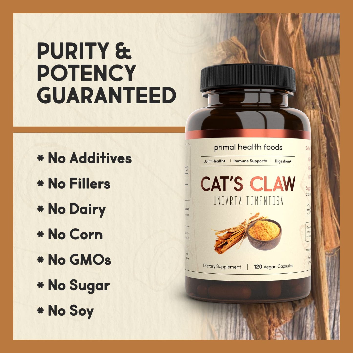 Primal Health Foods Organic Cat's Claw 1000 mg Capsule, 120 Count