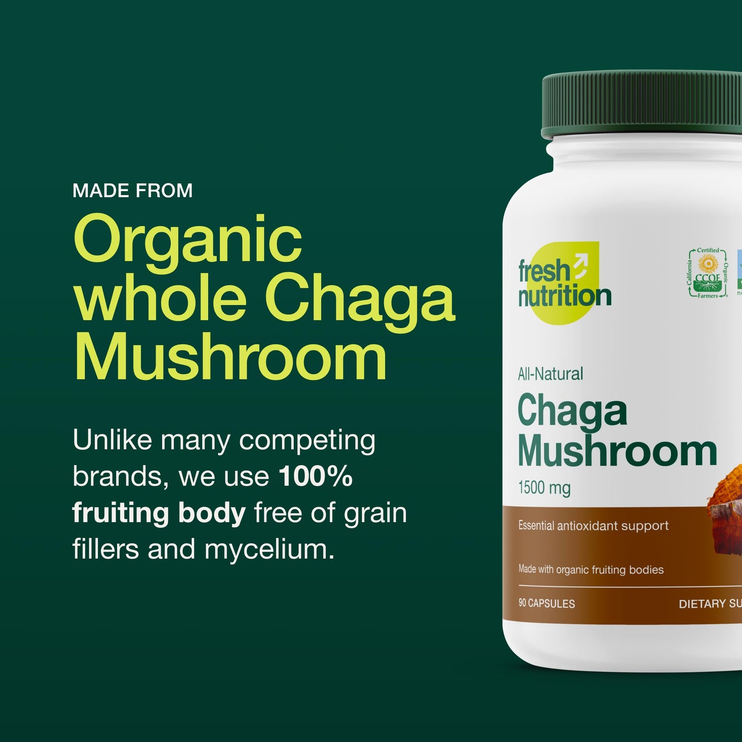 Fresh Nutrition Organic Chaga Mushrooms Capsules, 180 Count