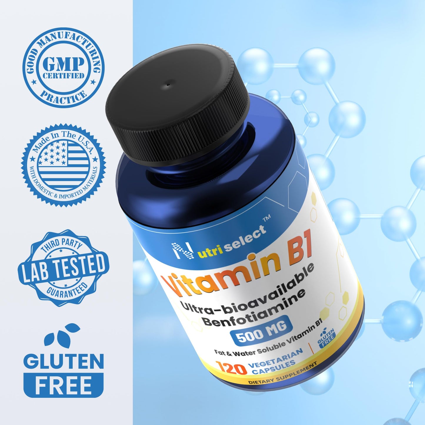 Nutriselect Vitamin B1 Benfotiamine Capsules 120 Count, Non-GMO, Vegan, Gluten-Free