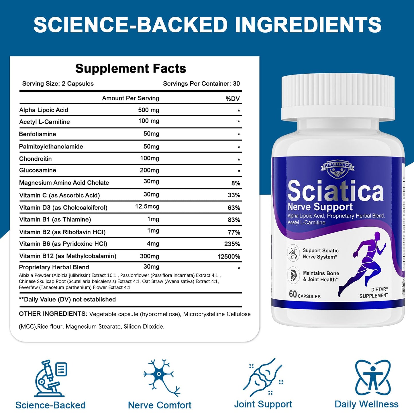 Healliance Sciatica Ease and Nerve Ease Supplement 60 Capsules